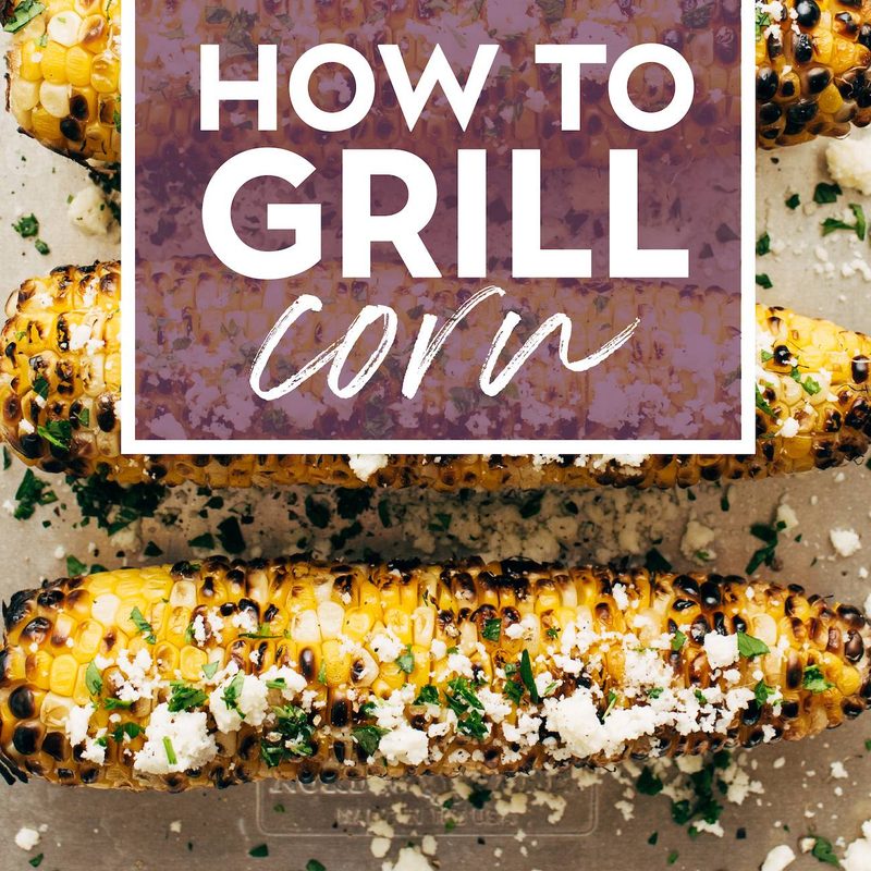Four ears of grilled corn with text overlay that says "How to grill corn".