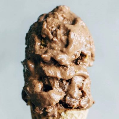 Peanut Butter Cup Nice Cream in ice cream cone.