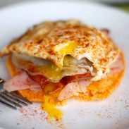 A picture of Spicy Corn Cake Breakfast Stack