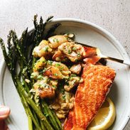 A picture of Spring Salmon with Creamed Leeks, Potatoes, and Asparagus