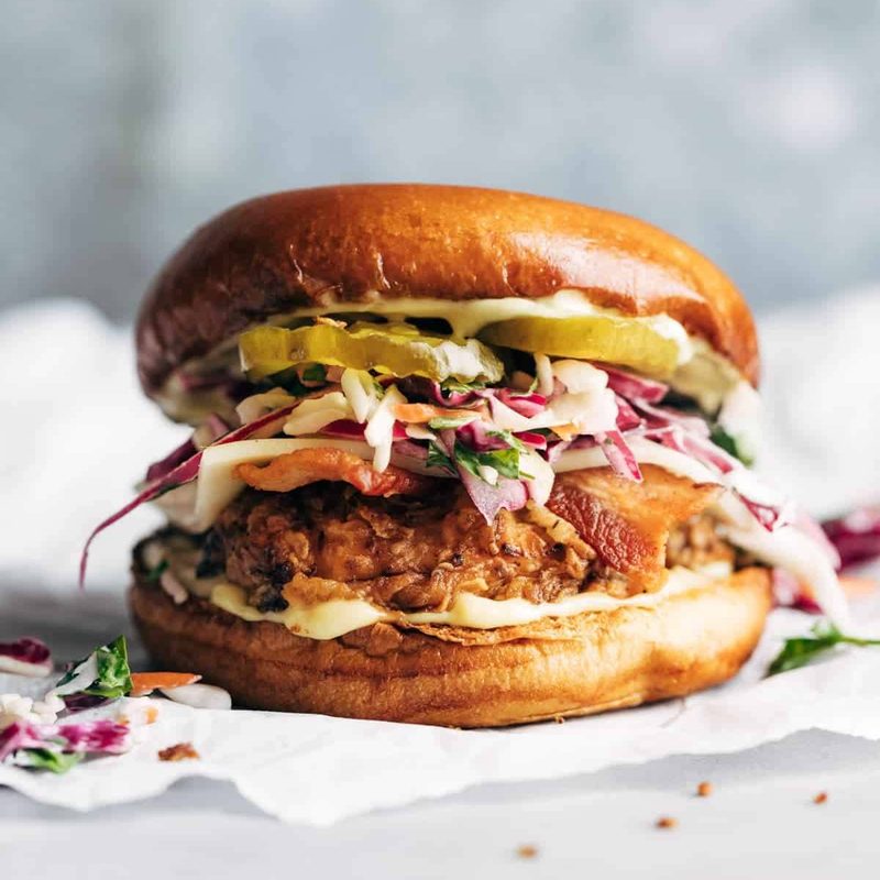 A sandwich with fried chicken.