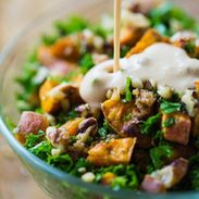Roasted Sweet Potato Salad with Candied Walnuts